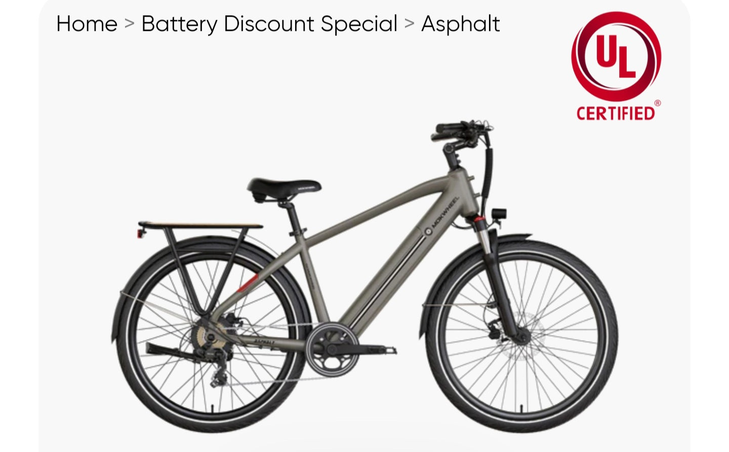 Asphalt 1.0 E-Bike with Free Basic 5 Accessory Pack ( $355 Value for Free! ) includes Front/Back Fenders, Rear Rack.