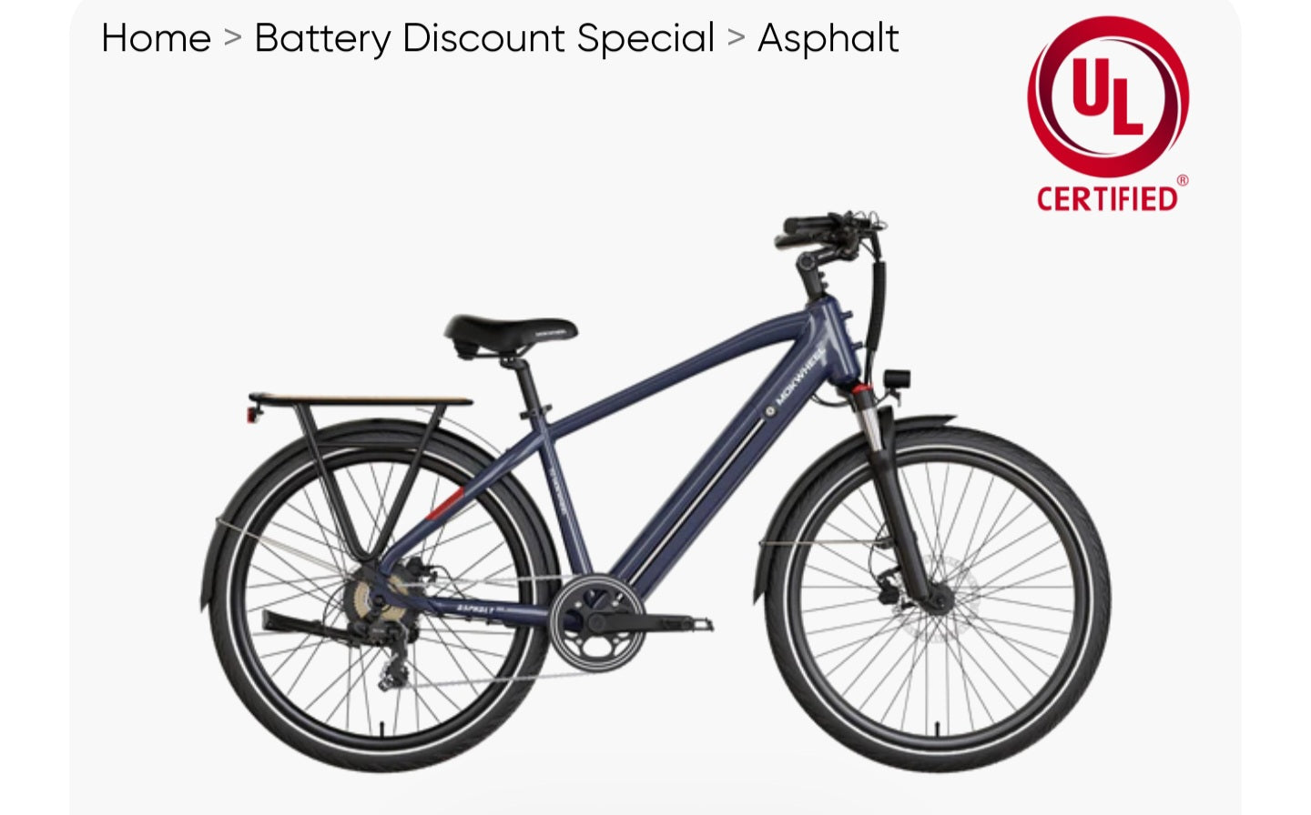 Asphalt 1.0 E-Bike with Free Basic 5 Accessory Pack ( $355 Value for Free! ) includes Front/Back Fenders, Rear Rack.