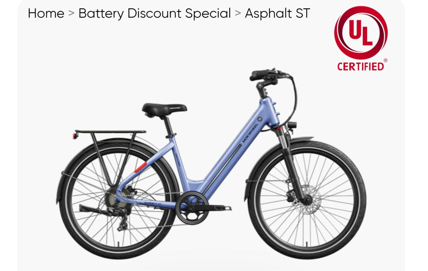 Asphalt ST 2.0 E-Bike ( Front Suspension ) with Free Basic 5 Accessory Pack ( $355 Value for Free! ) Includes Front/Back Fenders, Rear Rack.