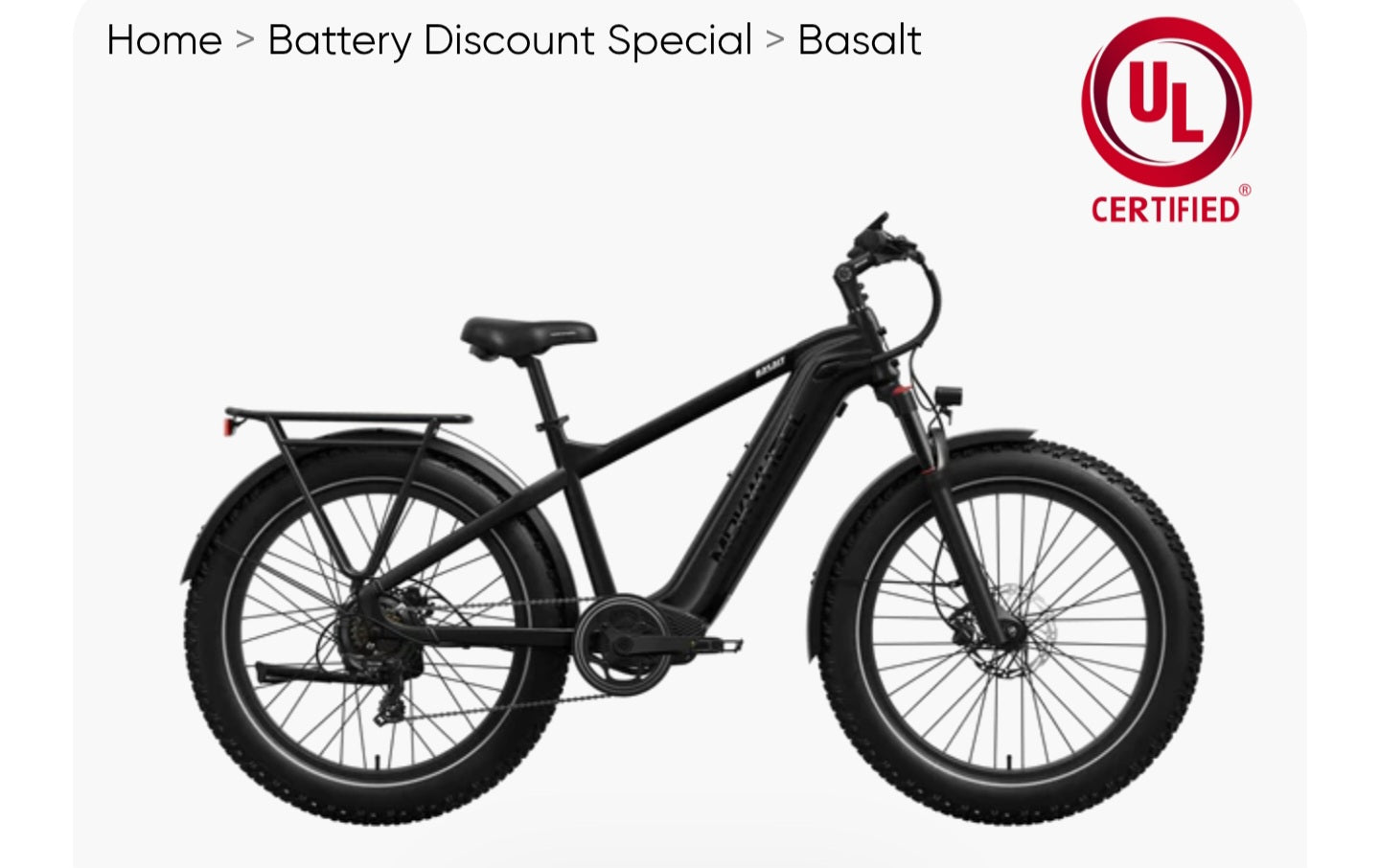 Fall Clearance Sale - Basalt Power Station E-Bike ( Front Suspension, Step Over, Fat Tire ) with Free Deluxe 10 Accessory Pack ( $699 Value for Free! ) Includes Front/Back Fenders & Rear Rack